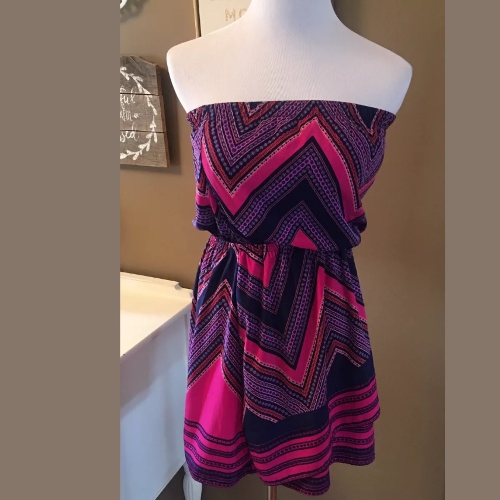 Express Chevron Printed Strapless Multi Dress